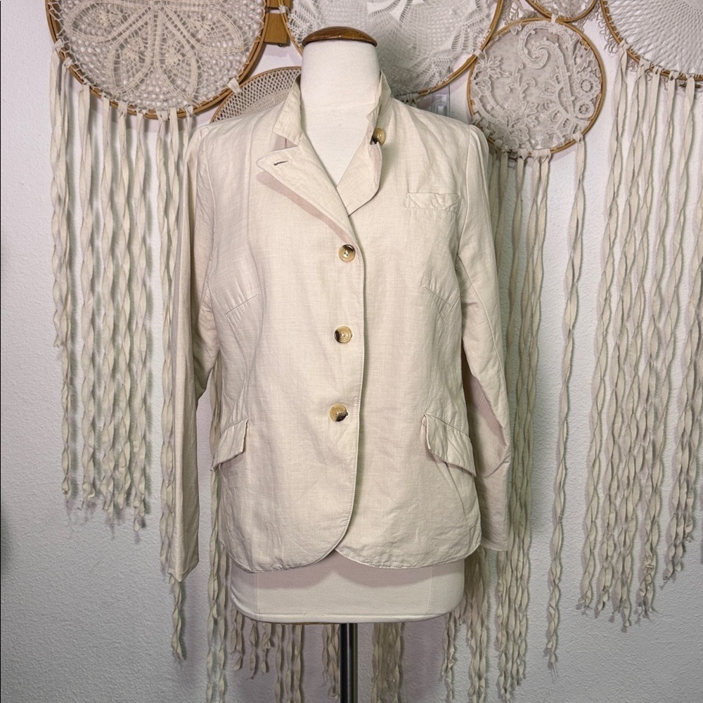 Sundance Linen Cotton Lined Cream Button Front Utility Military Jacket Size 12